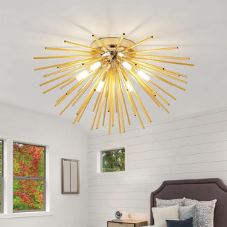 Modern hedgehog aluminum chandelier — 6-bulb dining room ceiling fixture