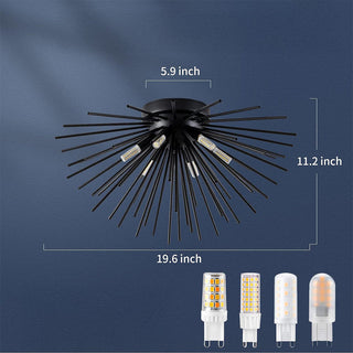 Modern aluminum hedgehog chandelier detail — 6-bulb dining warm texture