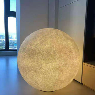 Moon resin lamp wide view — dimmable round pendant
