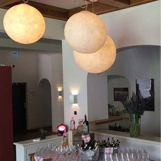 Dimmable round moon pendant light contemporary resin design
