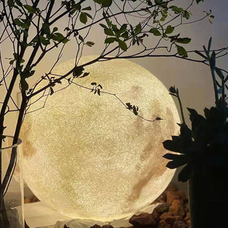 Round resin moon floor lamp — dimmable warm setting