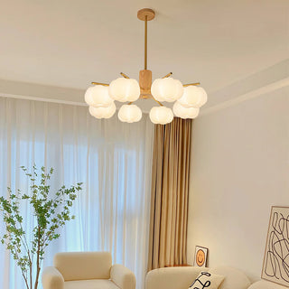 Cotton ball chandelier cream wood frame living room fixture