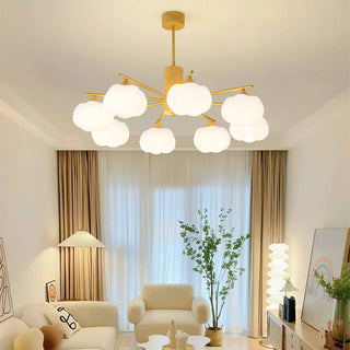 Wooden chandelier cream cotton ball living room pendant