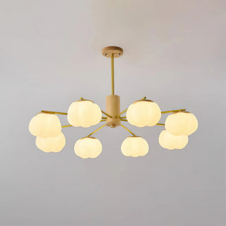 Wooden cream cotton ball chandelier pendant ceiling close-up