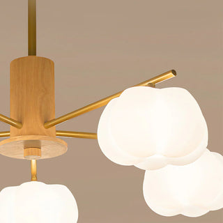 Cream wooden chandelier cotton ball design pendant close-up