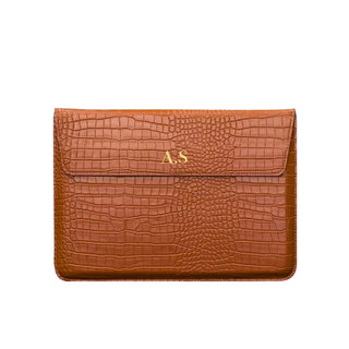 pu leather laptop sleeve crocodile texture plush interior built-in stand overview