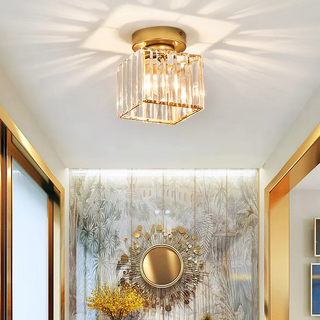 Black Hallway Ceiling Light - Modern 1-Light Semi-Flush Mount Fixture with Crystal Shade