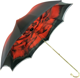 Women's red double canopy umbrella Swarovski handle side view