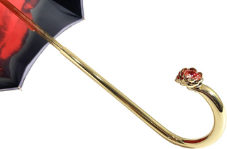 Luxury red double layer umbrella Swarovski handle close-up