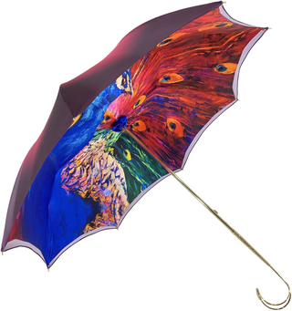 Women's peacock umbrella Swarovski 24K gold UV handle side