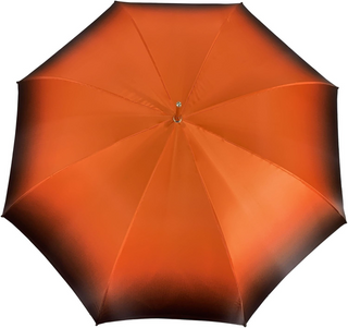 Handmade orange satin double canopy umbrella gold handle open