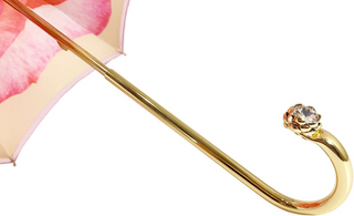 Luxury pink double cloth umbrella rose Swarovski handle detail