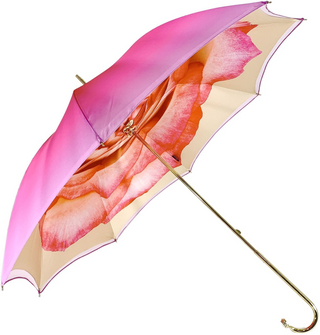 Women's pink rose umbrella Swarovski handle side view