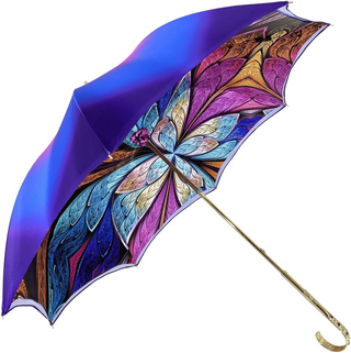 Purple satin umbrella – gold handle close-up detail