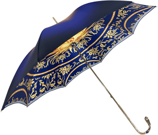 Blue satin umbrella – Swarovski handle close-up