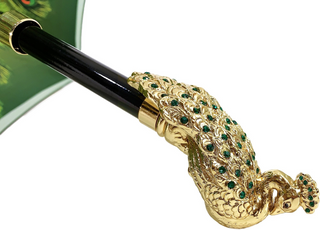 Luxury green peacock umbrella – open satin canopy