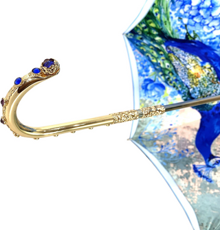 Luxury peacock umbrella – blue satin open canopy