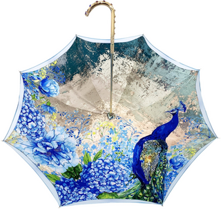 Italian luxury peacock umbrella – blue satin closed view