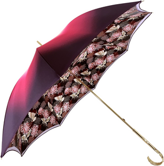 Women's double cloth herons design umbrella satin side