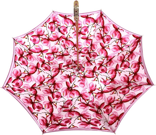 Handmade fuchsia pink floral double canopy umbrella open