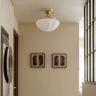 Milky white retro ceiling fixture, vintage style hallway light