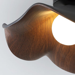 Scandinavian Ceiling Light – Wood Lotus Resin Fixture with Warm Ambient Lighting