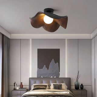 Scandinavian Ceiling Light – Wood Lotus Resin Fixture with Warm Ambient Lighting