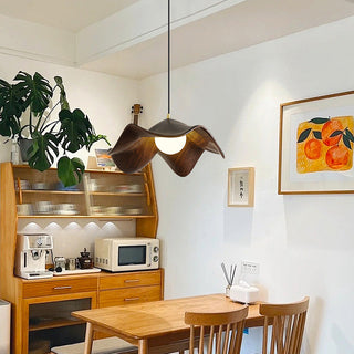 Suspension Nordique en Bois – Lampe Suspendue Scandinave Feuille de Lotus avec Hauteur Réglable