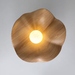 Scandinavian Ceiling Light – Wood Lotus Resin Fixture with Warm Ambient Lighting