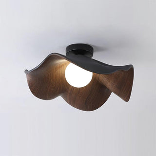 Scandinavian Ceiling Light – Wood Lotus Resin Fixture with Warm Ambient Lighting