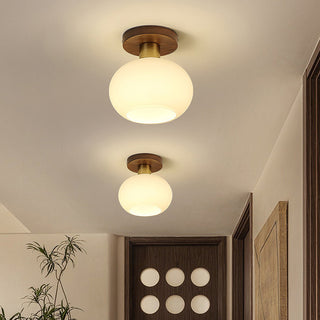 Minimalist white ceiling fixture, Nordic wood glass brass design