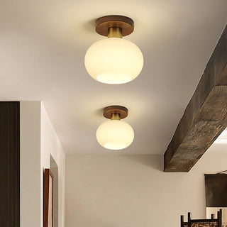 Nordic minimalist ceiling lamp, white wood glass brass hallway