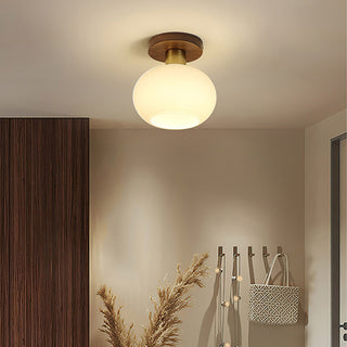 Nordic hallway ceiling light, minimalist white wood glass brass