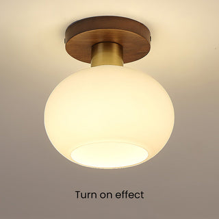 White minimalist ceiling lamp with wood and brass, Nordic