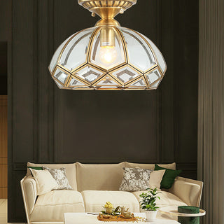 Copper medieval ceiling light – geometric brass glass design