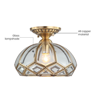 Medieval brass glass ceiling lamp – geometric copper hallway glow