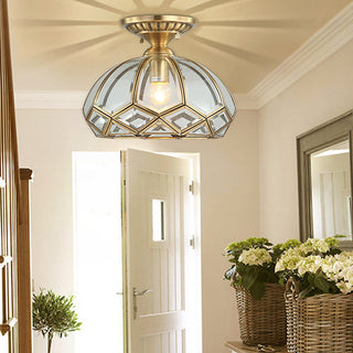 Medieval copper ceiling light – geometric brass glass hallway