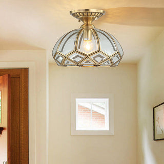 Geometric brass glass ceiling fixture – medieval copper hallway