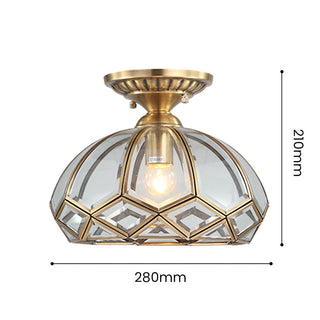 Medieval Copper Ceiling Light - Geometric Hallway Fixture With Brass & Glass Design