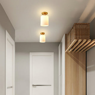 Mini hallway ceiling lamp in white, semi-flush mount installed