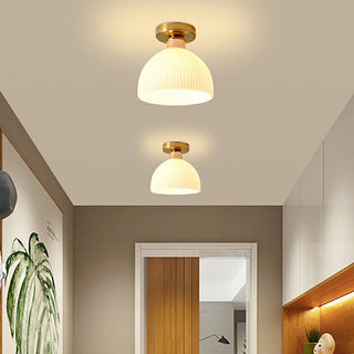 Elegant white ceiling fixture, compact semi-flush mount hallway lamp