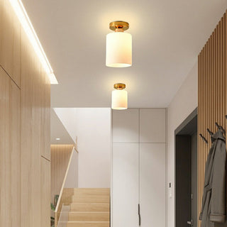 Compact elegant white ceiling fixture, semi-flush mount light