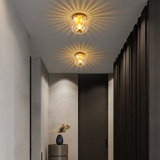 Mini contemporary ceiling lamp brass glass – clear dining