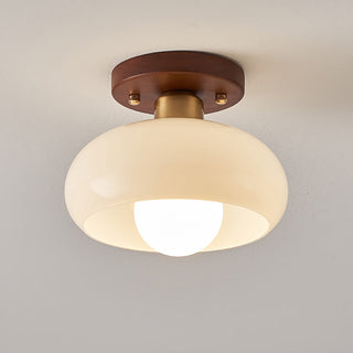 Vintage hallway ceiling fixture, French glass white wood design