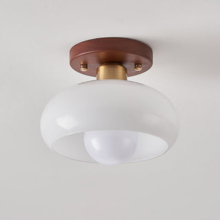 White wood French glass ceiling lamp illuminated, vintage