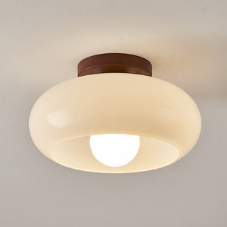 French glass ceiling lamp with white wood frame, vintage hallway