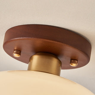 French vintage glass ceiling fixture with white wood frame