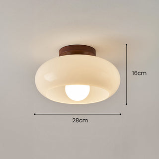 Plafonnier Vintage pour Couloir - Plafonnier en Verre Français Avec Cadre en Bois Blanc