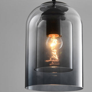 Minimalist pendant side angle — double layer amber glass ceiling lamp