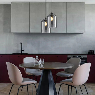 Minimalist double layer glass pendant — amber grey iron fixture
